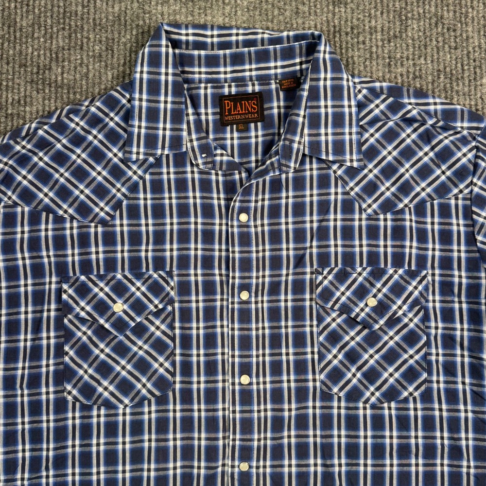 Plains Westernwear Shirt Mens XL Plaid Cowboy Pearl Snap Long Sleeve‎ Western